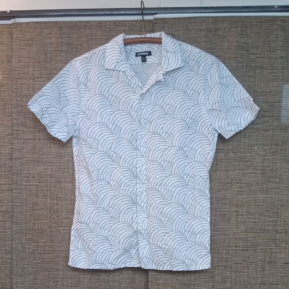 Express White and Black Patterned Men's  Linen Cotton Fitted Shirt